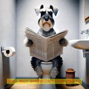Wall Art Print Humorous Collectible Photograph 8x10 Print, Schnauzer On Potty
